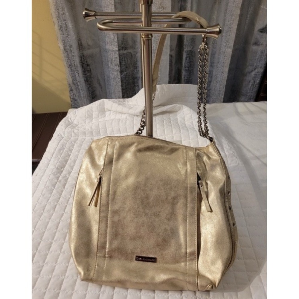 Enzo Angiolini Champagne Gold Hobo Shoulder Bag Chain Strap Classy Sophisticated